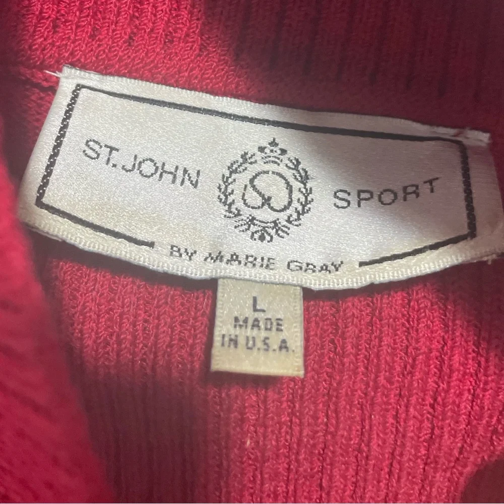St. John Wool Equestrian Colorblock Turtleneck Sweater Red Black Size Large - Picture 3 of 7